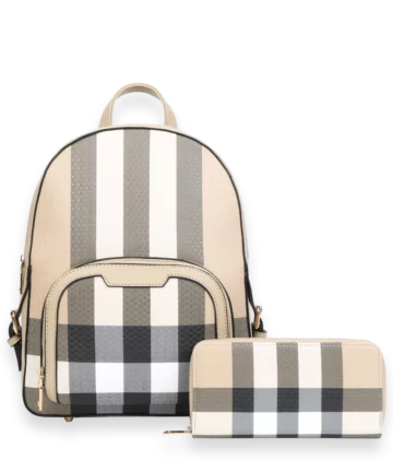 2pc Plaid Backpack with Wallet