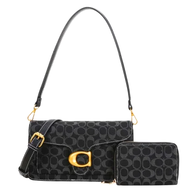 2pc Denim Half Moon Shoulder-Crossbody with Wallet