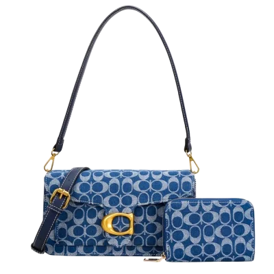 2pc Denim Half Moon Shoulder-Crossbody with Wallet