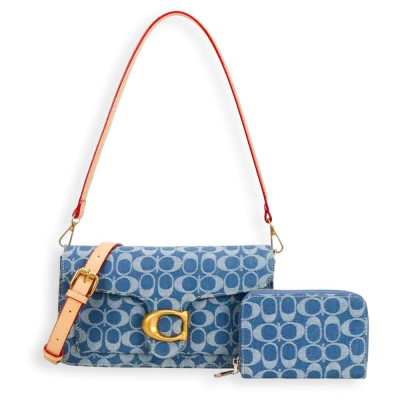 2pc Denim Half Moon Shoulder-Crossbody with Wallet