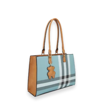 Plaid Tote with Bear Tag