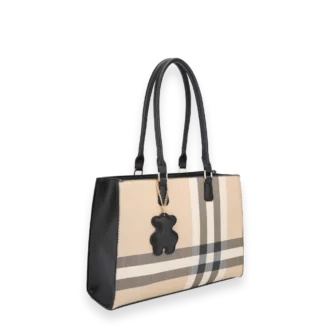 Plaid Tote with Bear Tag