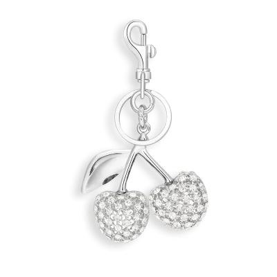 Silver & White Rhinestone Cherry