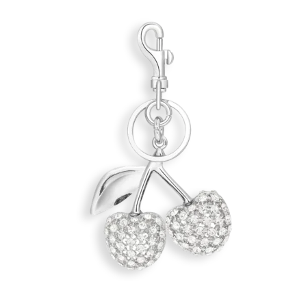 Silver & White Rhinestone Cherry