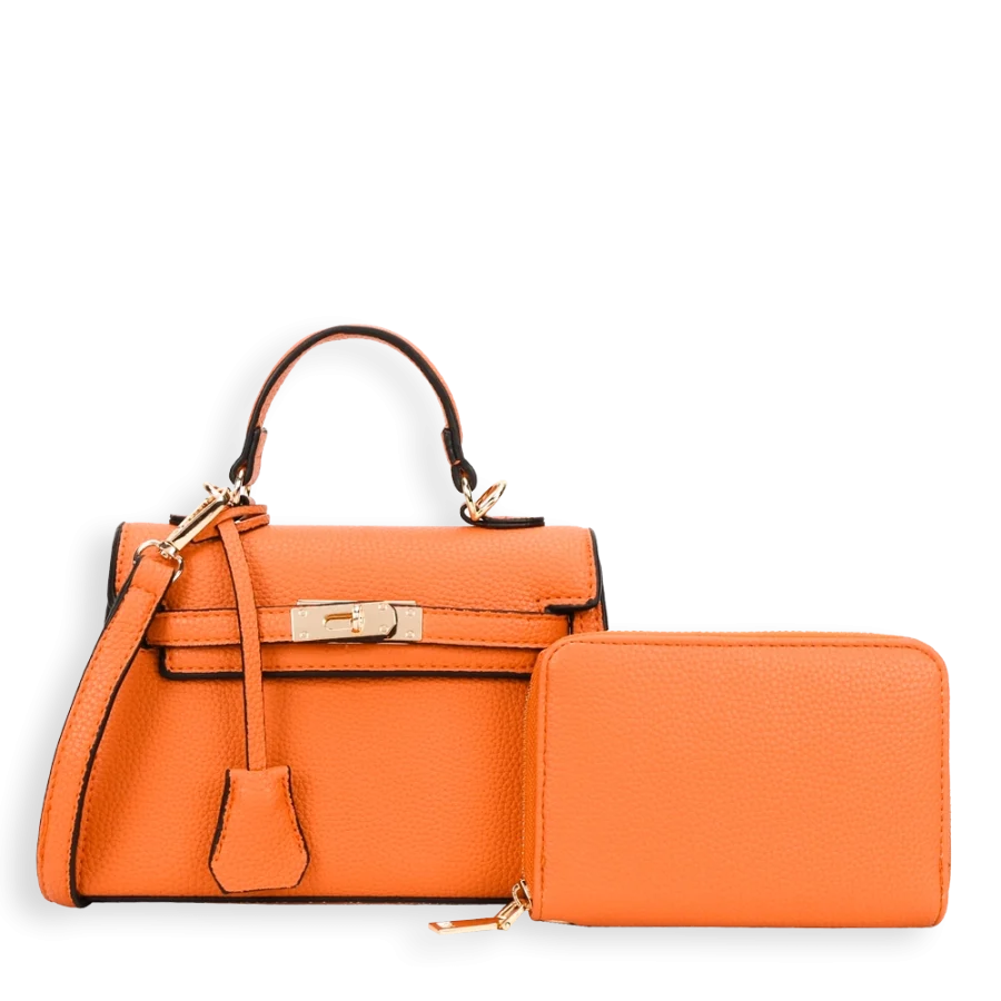 2pc Small Front Lock Satchel with Wallet