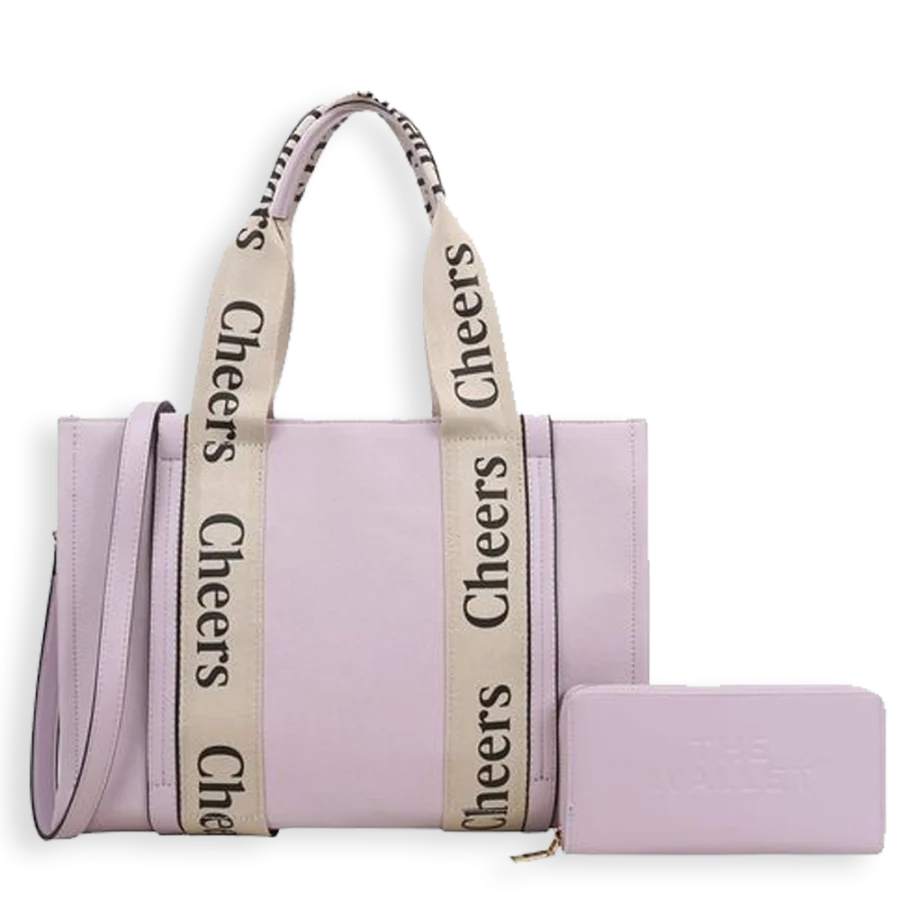 2pc Cheers Stripe Tote with Wallet