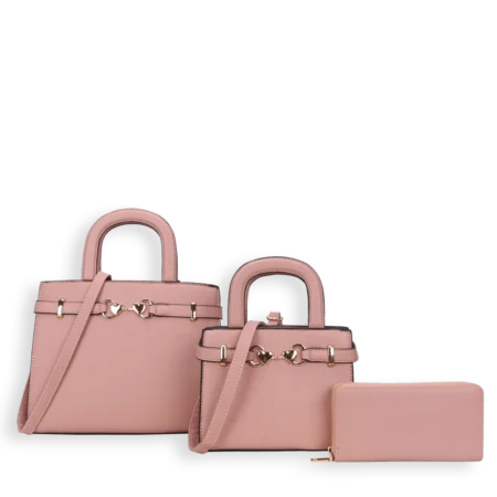 3pc Double Heart Satchel with Wallet & Small Satchel