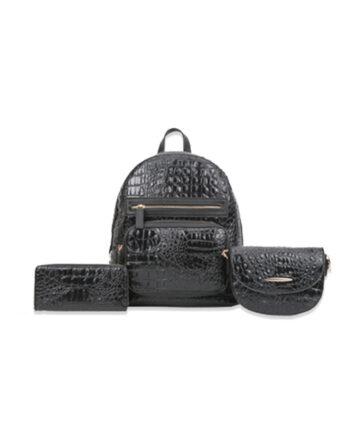 3pc 3 Zip Ostrich Backpack