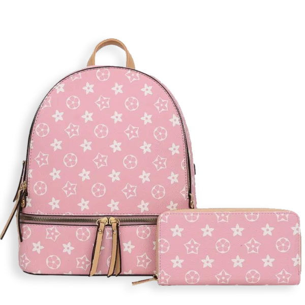 2pc Floral & Star Backpack with Wallet