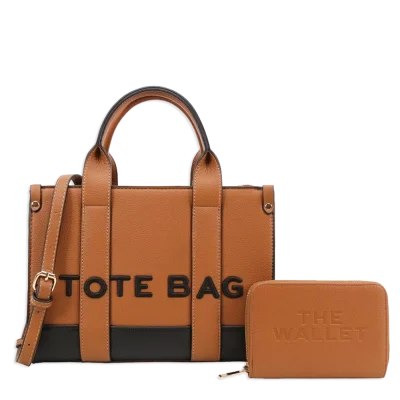 2pc The Medium Leather Tote with Wallet *2 Tone*
