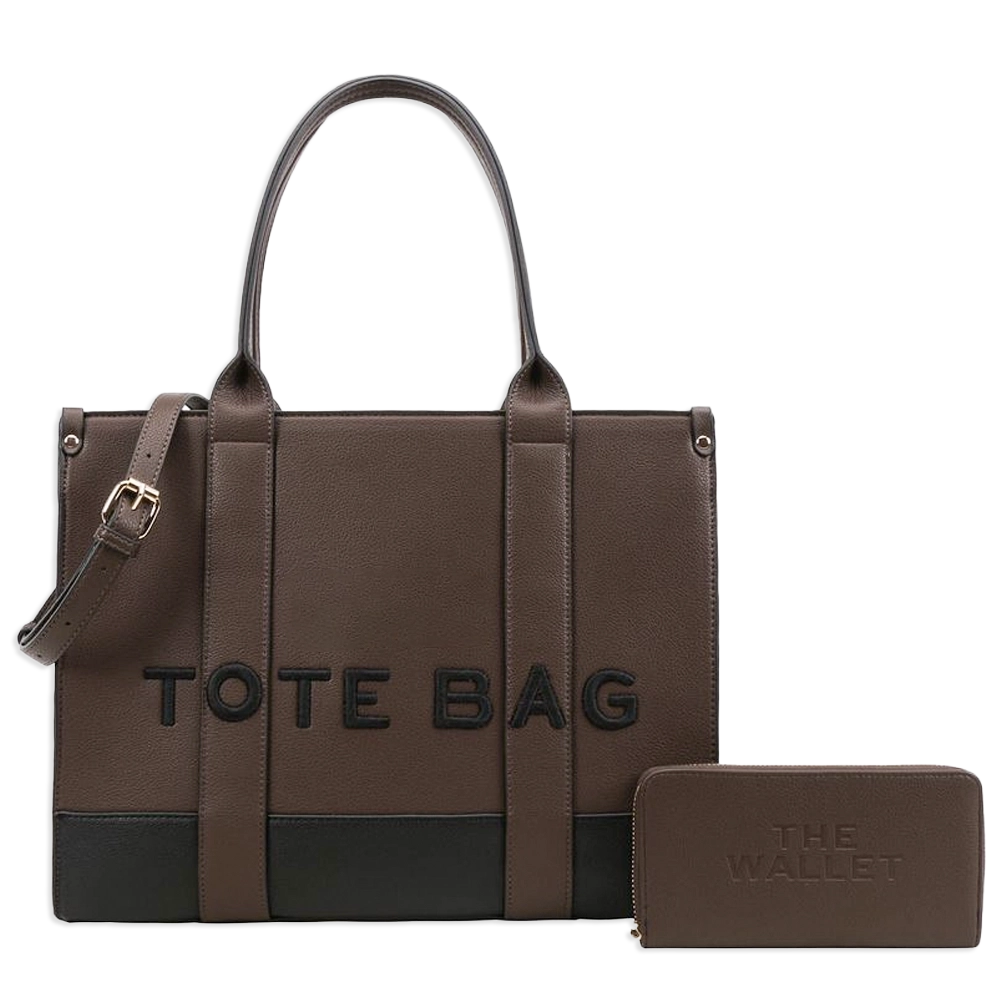 2pc XL Leather Tote Bag with Wallet