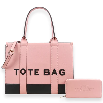 2pc XL Leather Tote Bag with Wallet