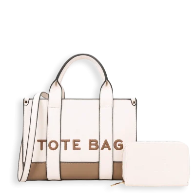 2pc Medium Leather Tote with Wallet *2 Tone*