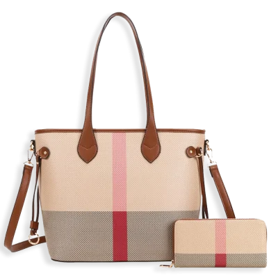 2pc Plaid Tote with Wallet