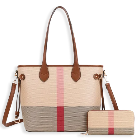 2pc Plaid Tote with Wallet