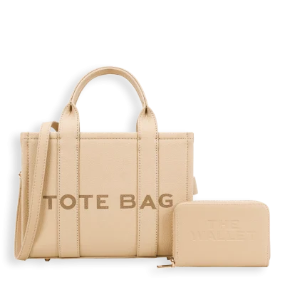 2pc Medium Tote Bag with Wallet *PU Leather*