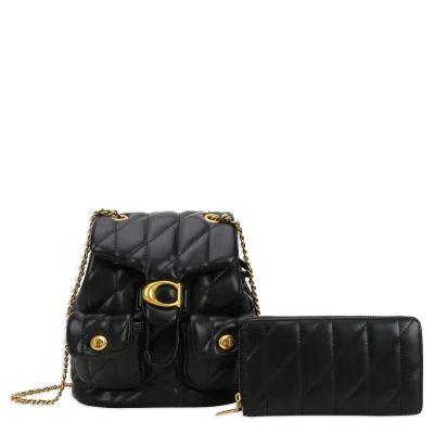 2pc Half Moon Quilted Backpack with Wallet