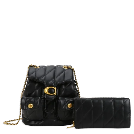 2pc Half Moon Quilted Backpack with Wallet