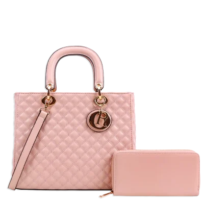 2pc Quilted Bag with Tag & Wallet