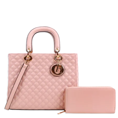 2pc Quilted Bag with Tag & Wallet