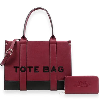 2pc XL Leather Tote Bag with Wallet