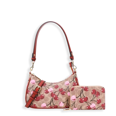2pc Cherry Half Moon Shoulder-Crossbody with Wallet