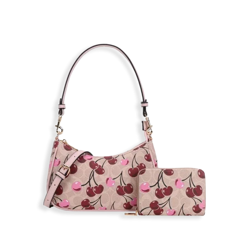 2pc Cherry Half Moon Shoulder-Crossbody with Wallet