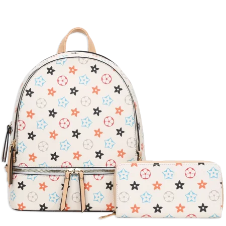 2pc Flowers Backpack with Wallet