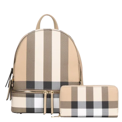 2pc Plaid Backpack with Wallet