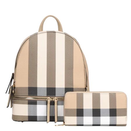 2pc Plaid Backpack with Wallet