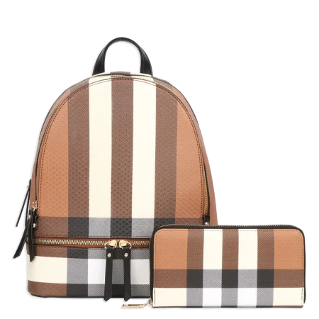 2pc Plaid Backpack with Wallet