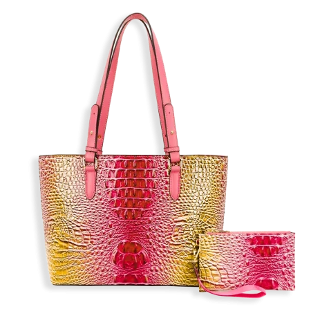 2pc 2 Tone Croc Tote with Pouch