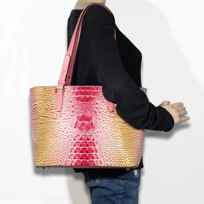 2pc 2 Tone Croc Tote with Pouch