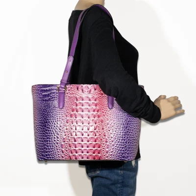 2pc 2 Tone Croc Tote with Pouch