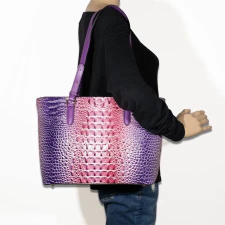 2pc 2 Tone Croc Tote with Pouch