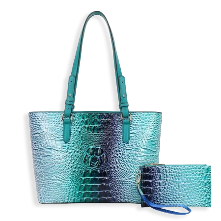 2pc 2 Tone Croc Tote with Pouch