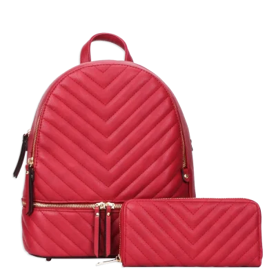 2pc Quilted Backpack with Wallet