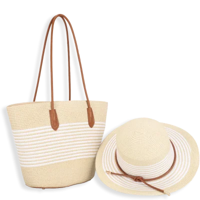 2pc Beach Tote with Sun Hat