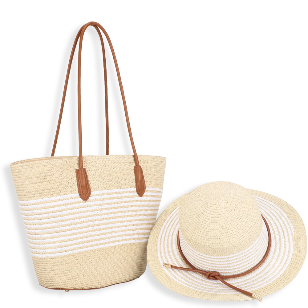 2pc Beach Tote with Sun Hat