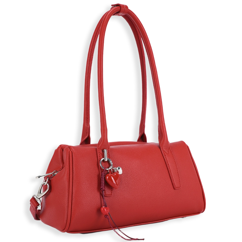 Top Handle Shoulder Bag with Heart Charm
