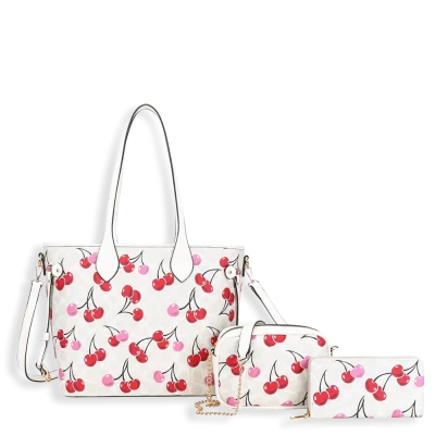 3pc Half Moon Cherry Tote with Wallet & Crossbody