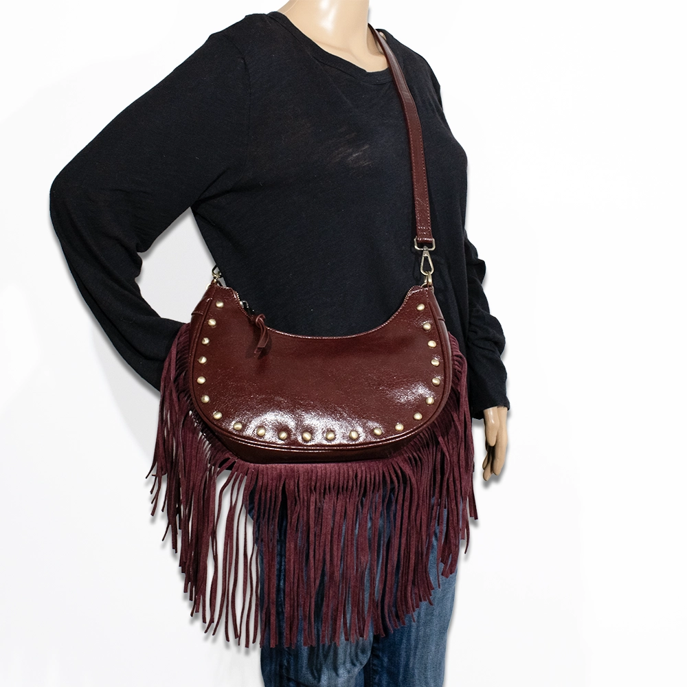 Fringed Studded Shoulder-Crossbody