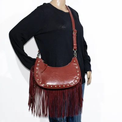 Fringed Studded Shoulder-Crossbody