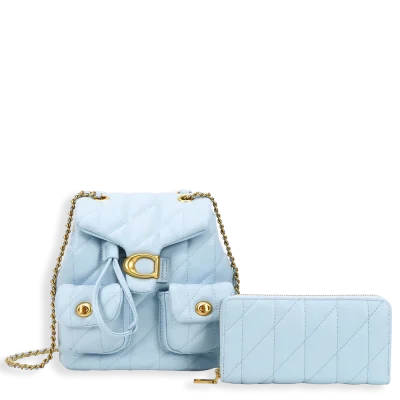 2pc Half Moon Quilted Backpack with Wallet