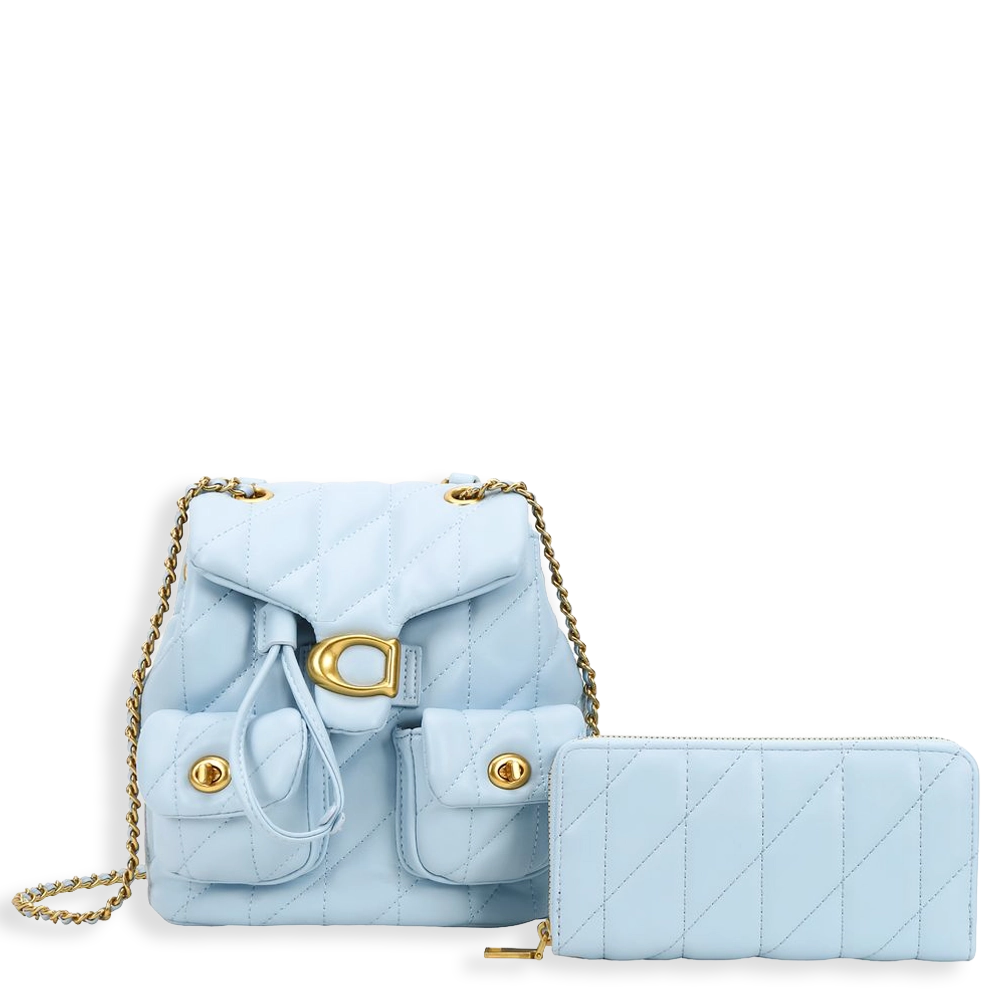 2pc Half Moon Quilted Backpack with Wallet
