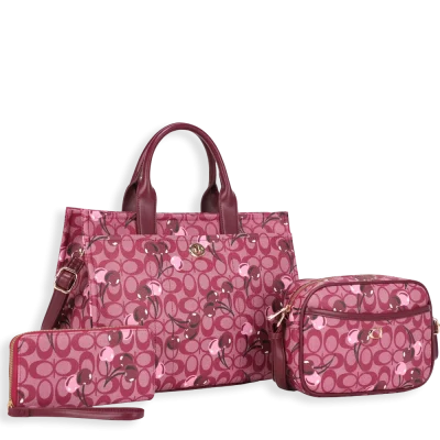 3pc Half Moon Cherry Tote with Wallet & Crossbody