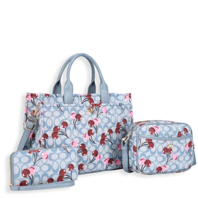 3pc Half Moon Cherry Tote with Wallet & Crossbody