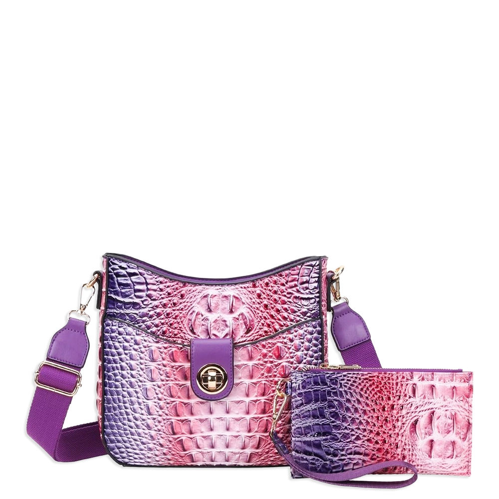 2pc 2 Tone Croc Crossbody with Pouch