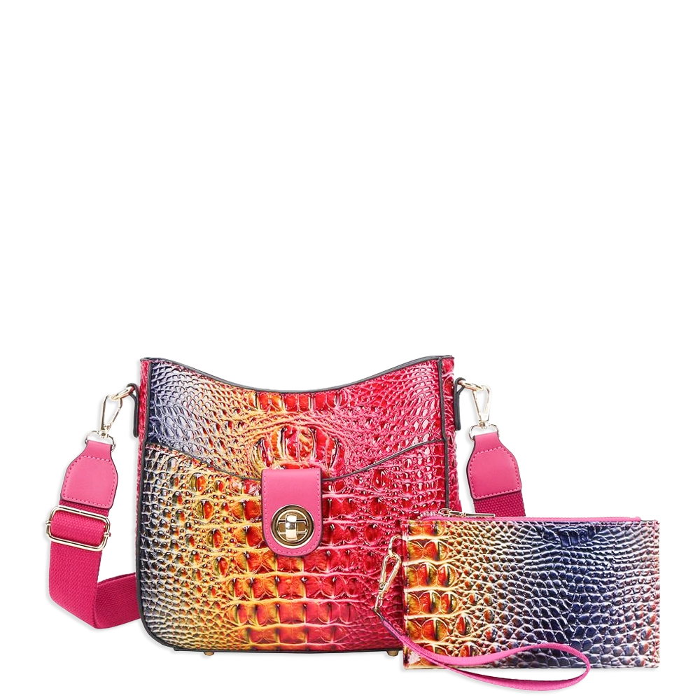 2pc 2 Tone Croc Crossbody with Pouch