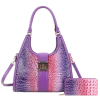 2pc 2 Tone Croc Front Lock Satchel with Wallet